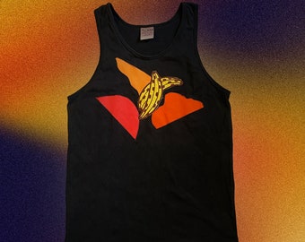 Vintage xl black tank top sleeveless crazy bananas party applique shirt embroidered patch