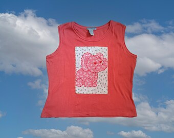 Vintage 1990s patchwork elephant applique tank top sleeveless pink