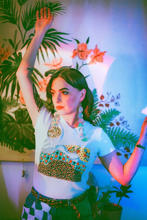 sun landscape patchwork applique vintage 1990s v-… - image 2