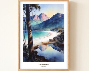 Bay of Fires Lichen Boulders Watercolor Print, Tasmania Australia Wall Art