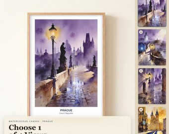 Prager Aquarell-Leinwandbild, gerahmter Leinwanddruck, Reise-Wanddeko, Aquarellmalerei, Geschenk für Reisende, Geschenk für die Wohnung