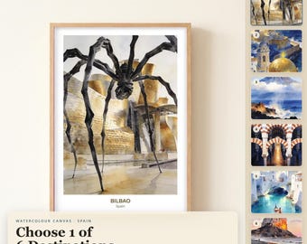 Spanien Aquarell-Leinwandbild, Bilbao, Cádiz, Kanarische Inseln, Córdoba, Costa Blanca, See, Leinwandbild, Reisegeschenk