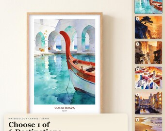Spanien Aquarell Leinwand Wandkunst, Costa Brava Cuenca Frigiliana Girona Gran Canaria, Reise Leinwanddruck Geschenk