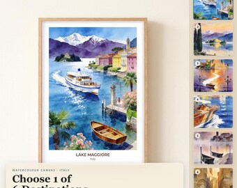 Italien Aquarell-Leinwandbild, Lago Maggiore, Borromäische Inseln, Orta, Lucca, Reise-Leinwandbild – Geschenkidee
