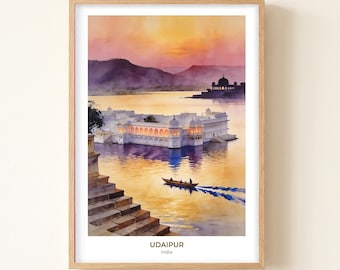 Udaipur Watercolor Art Print, Old City Lane Bougainvillea, India Travel Poster