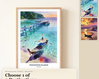Aquarell-Leinwandbild aus Malaysia, Perhentian-Inseln, Küstenmotiv, Reise-Leinwanddruck – das perfekte Geschenk