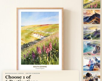 Aquarell-Leinwandbild aus Großbritannien, South Downs, Snowdonia, West Coast Path, Southampton, Southwold, See – Reise-Leinwandbild als Geschenk