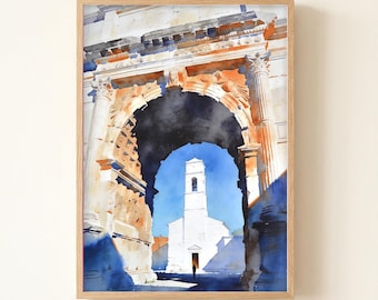 Split Diocletian Palace Watercolor Print, Croatia Travel Poster, Moody Wall Art