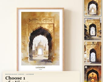 Aquarell-Leinwandbild „Lucknow“, gerahmter Leinwanddruck, Reise-Wanddeko, Aquarellmalerei, Geschenk für Reisende, Geschenk für die Wohnung