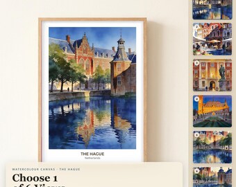 Aquarell-Leinwandbild „Den Haag“, gerahmter Leinwanddruck, Reise-Wanddeko, Aquarellmalerei, Geschenk für Reisende, Geschenk für Zuhause
