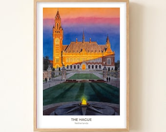 The Hague Grote Markt Watercolor Art Print, Netherlands Travel Poster