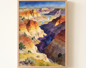 Theodore Roosevelt Painted Canyon Watercolor Print, Nature Travel Wall Art
