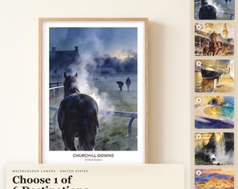 USA-Aquarell-Leinwandbild, Churchill Downs, Connecticut, Corona Del Mar, Wahrzeichen-Leinwanddruck als Reisegeschenk