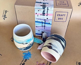 DIY Unique Mug Craft Box With Crystals Kit For Two, Perfect Creative Gift, Nerikomi Pottery, Make it Yourself