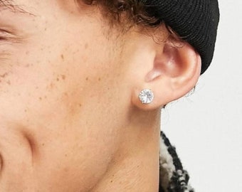 Pendientes de tuerca redondos clásicos para hombre - Pendientes de tuerca clásicos de plata de ley 925