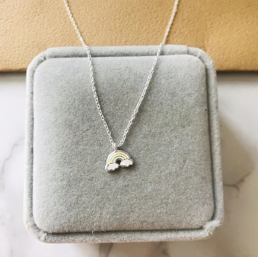Collana Arcobaleno Per Bambini In Argento Sterling 925 – Ciondolo Colorato, Regolabile 42-45 Cm, Regalo Perfetto Per Ragazze