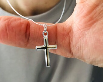Two tone gold & silver , gold plated sterling silver cross pendant on 24 inches chain