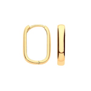 9Karat Yellow Gold  Plain Rectangle Hinged Huggies, Unisex