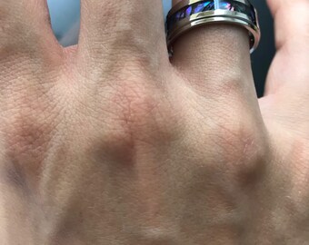 Tungsten Carbide Meteorite Abalone inlay  - Wedding Band Men - Meteorite Jewelry - Mens Wedding Band - Unique Wedding Ring - Tungsten Ring