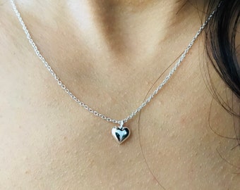 Dainty Heart Necklace , Small Heart Necklace for her , Puffed Necklace Pendant