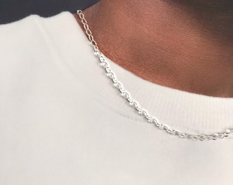 925 Sterling Silver Oval Belcher Chain Necklace for men
