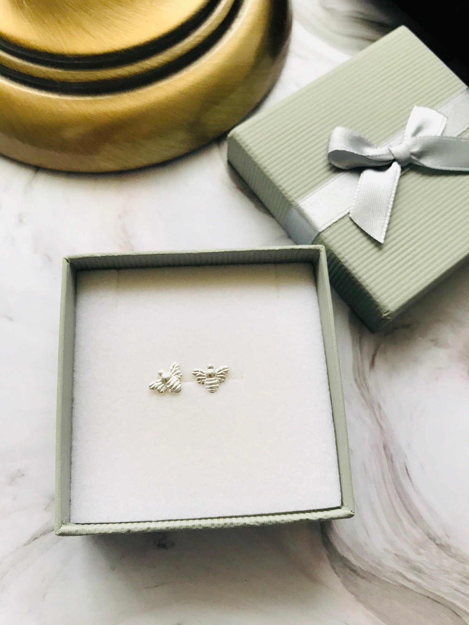 Dew Simple Silver 925 Sterling Silver Honey Bee Stud Earrings With Gift Box 