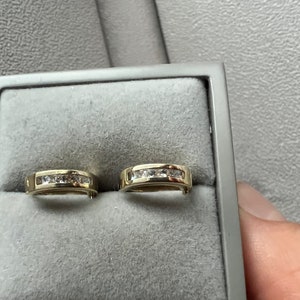9Karat Yellow Gold  Cubic Zirconia Plain Earrings, Unisex, 12.4mm Princess Cut Hinged Huggies