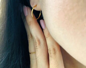 14k Gold Plated Sterling Silver 16mm Hoop Huggie Earrings for women