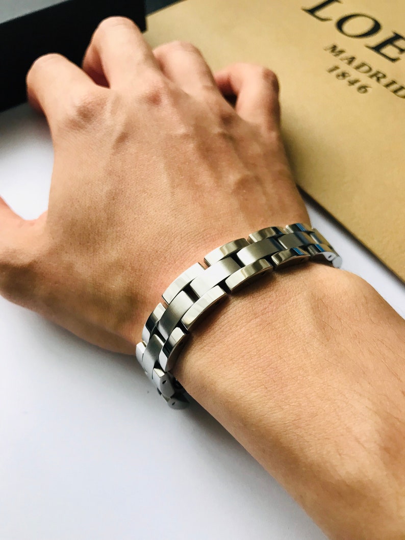 Silver Stainless Steel Bracelet For Men Natural Pain Etsy