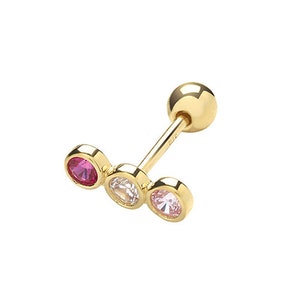 9Ct Yellow Gold Cartilage Stud Earrings with 3 Cubic Zirconia Stones 6mm Post Size