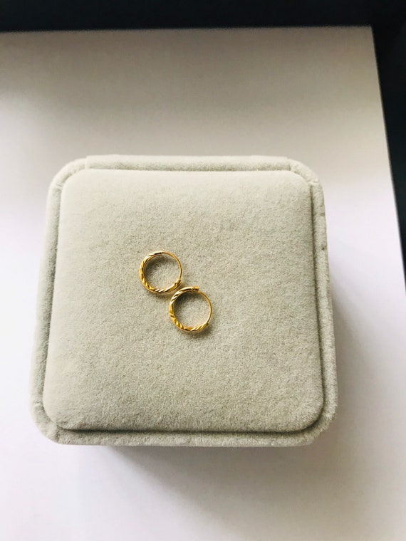 Yellow Gold over 925 Silver Hoop Earrings, 925 Sterling Silver Small 10mm  Diamond Cut Hoop Sleeper Earrings (Pair)