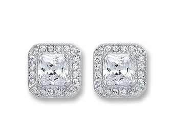 Sterling silver Silver Square Cz Stud Earrings for men