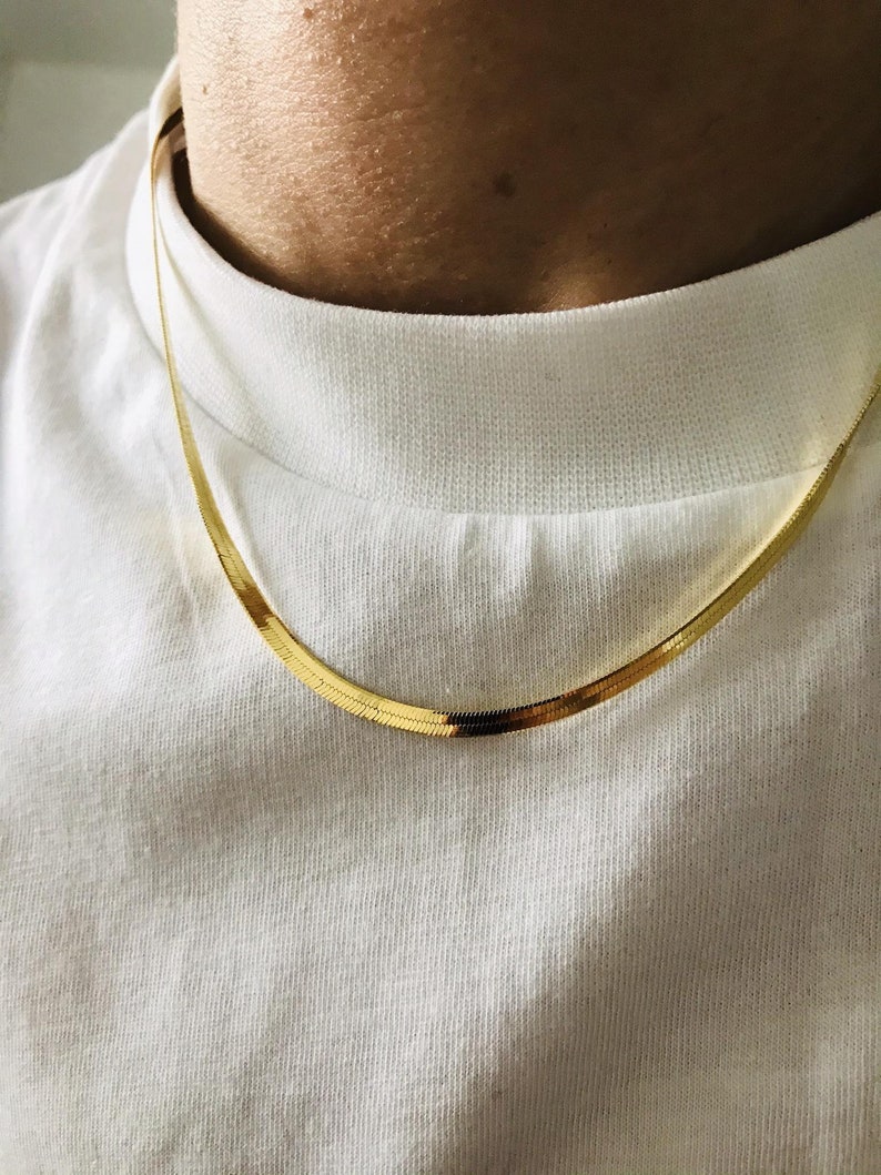 Sterling Silver Flat Herringbone Chain Necklace for Men Etsy