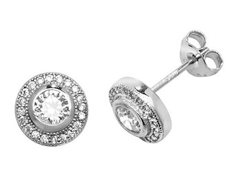 Sterling silver Silver Round Micro Pave' Halo Style Earrings Cubic zirconia stud earrings for men