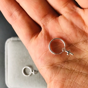925 Sterling Silver Cross Hoop Huggie Earrings for men , mens hoop earrings