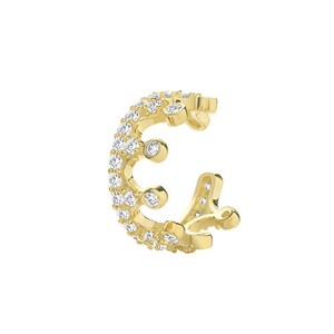 Stunning 9Ct Yellow Gold Crown Ear Cartilage Cuff Earrings with Sparkling Cubic Zirconia