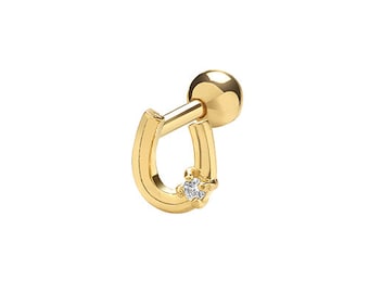 Stylish 9Ct Yellow Gold Horseshoe Cartilage Earrings with 6mm Post and Sparkling Cubic Zirconia