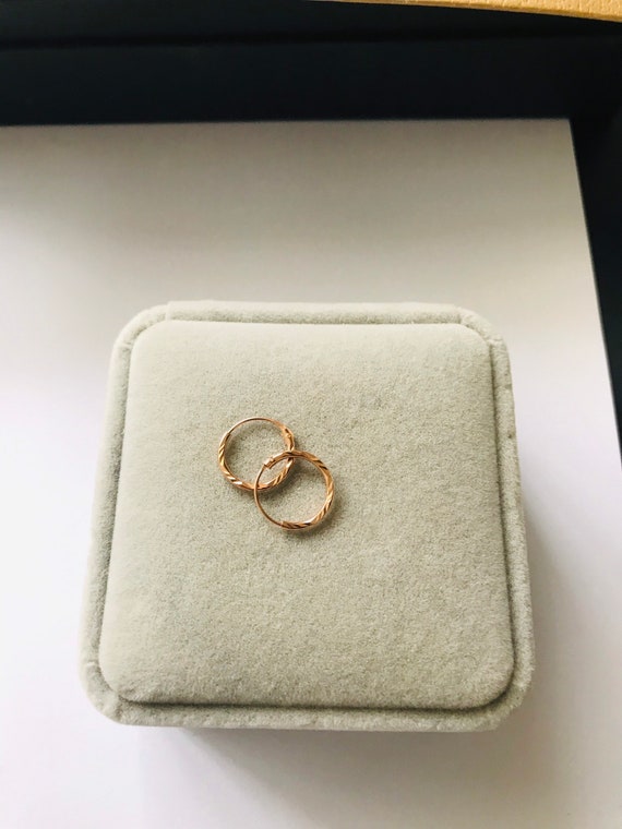 Rose Gold over Sterling Silver Hoop Earrings, 925 Sterling Silver Small  12mm Diamond Cut Hoop Sleeper Earrings (Pair)