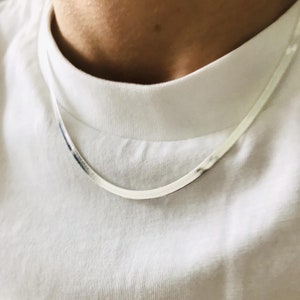sterling silver flat herringbone chain necklace for men