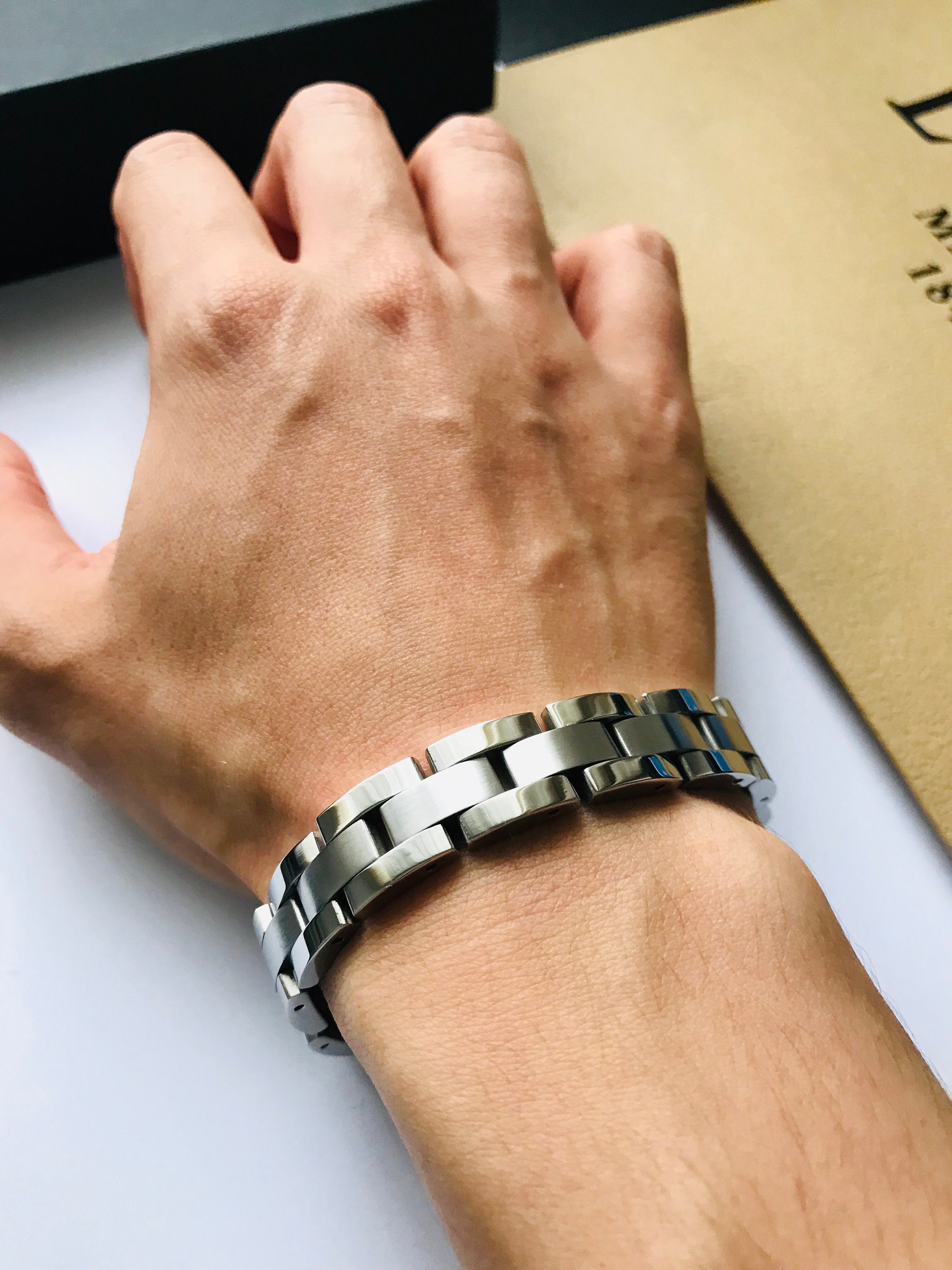 Silver Stainless Steel Bracelet For Men Natural Pain Etsy