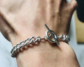 925 sterling silver Albert T bar bracelet , chain bracelet with hoop and a bar