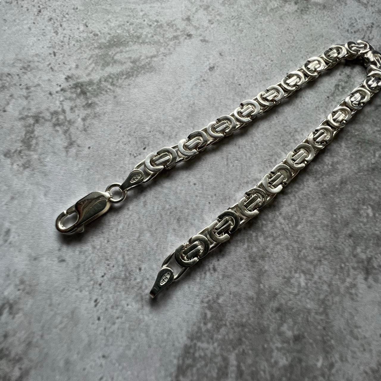 Sterling Silver Flat Byzantine Link Chain Bracelet for Men 7.5inch