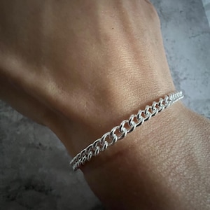 Sterling Silber Hohlpanzer Kette, Leichtes Kettenarmband für Männer 7inch