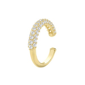 Stylish 9Ct Yellow Gold Ear Cartilage Cuff Earrings with Sparkling Cubic Zirconia Stones