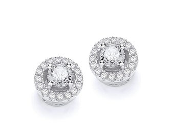 Sterling silver Silver Round Micro Pave' Halo Style Earrings Cubic zirconia stud earrings for men