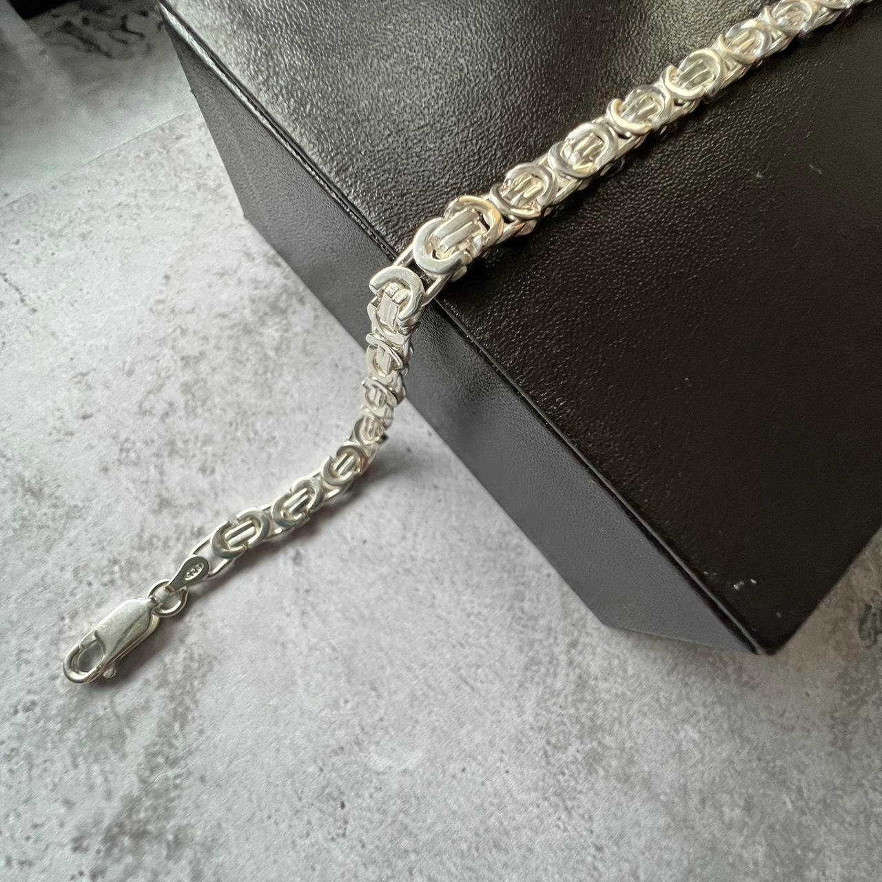 Sterling Silver Flat Byzantine Link Chain Bracelet for Men