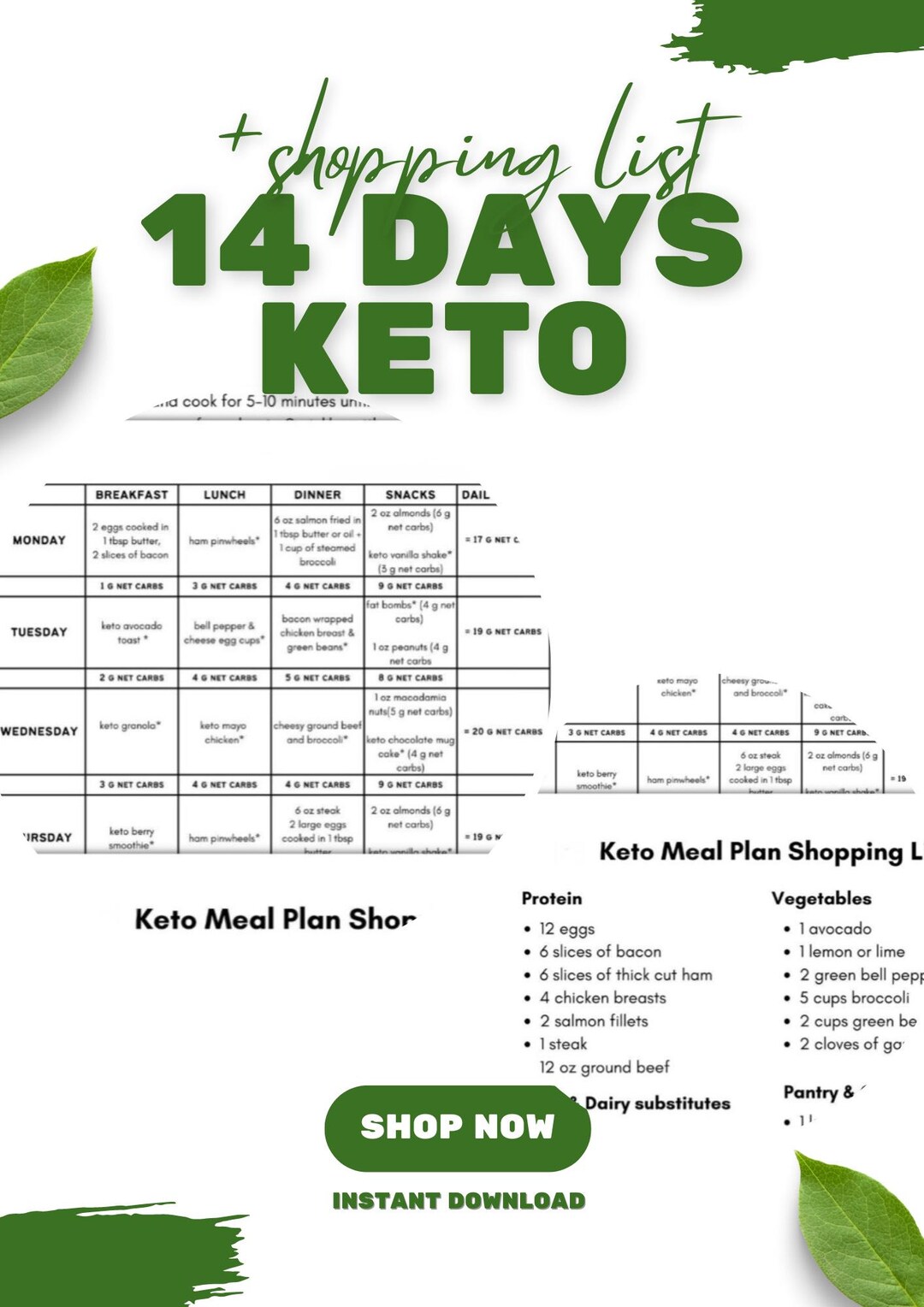 Effortless 7-day Keto Meal Plan: Low Carb Diet With Net Carbs, Shopping ...