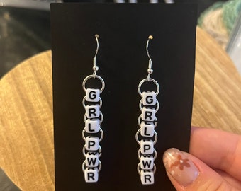 GRL PWR Beaded Letter Earrings