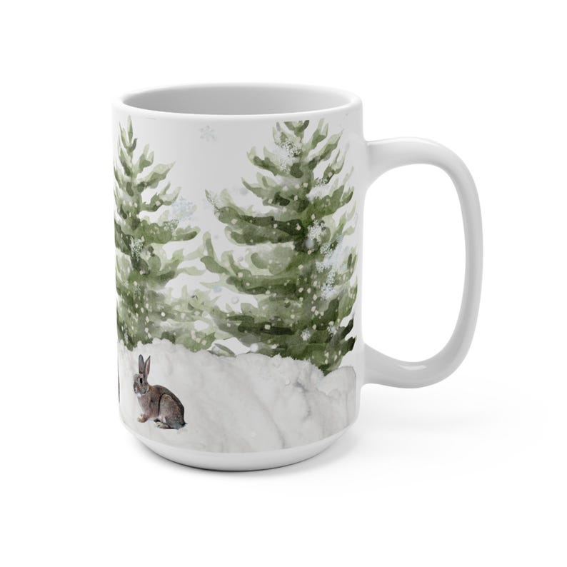 Limited Winter Edition-winter Rabbits Mug -snowy Pine Forest 15 Oz - Etsy