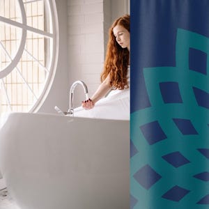 Blue and Teal Floral Large Print Shower Curtain